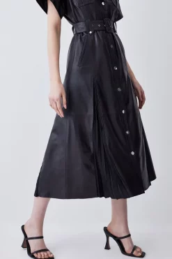 Flash Sale 🤩 Karen Millen Leather Belted Button Detail 👕 Shirt Midi 👗 Dress - black 👏 -Occasionwear Popular Store bkk09274 black xl 5