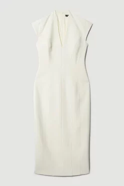 Best Sale 🧨 Karen Millen Structured Crepe Contour Seamed Midaxi 👗 Dress - ivory 🌟 -Occasionwear Popular Store bkk09300 ivory xl 4