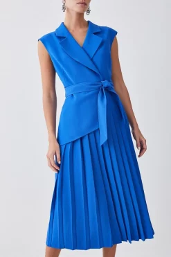 Hot Sale 🔔 Karen Millen Petite Military Pleat Short Sleeve Midi 👗 Dress - cobalt 🔥 -Occasionwear Popular Store bkk09401 cobalt xl 4