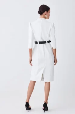 Best deal 😍 Karen Millen Petite Compact Stretch Belted Forever Belted Midi 👗 Dress - ivory ⌛ -Occasionwear Popular Store bkk09432 ivory xl 2