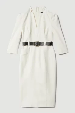Best deal 😍 Karen Millen Petite Compact Stretch Belted Forever Belted Midi 👗 Dress - ivory ⌛ -Occasionwear Popular Store bkk09432 ivory xl 3
