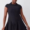 Best Sale 🤩 Karen Millen Plus Size High Neck Crepe Full 👗 Skirted Mini 👗 Dress - black ✨ -Occasionwear Popular Store bkk09484 black xl