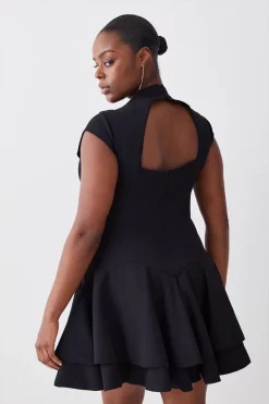 Best Sale 🤩 Karen Millen Plus Size High Neck Crepe Full 👗 Skirted Mini 👗 Dress - black ✨ -Occasionwear Popular Store bkk09484 black xl 2