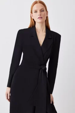 Best deal 🔔 Karen Millen Drape Belted Long Sleeve Soft Tailored Midi 👗 Dress 🧥 Coat 🎁 -Occasionwear Popular Store bkk09631 black xl 1