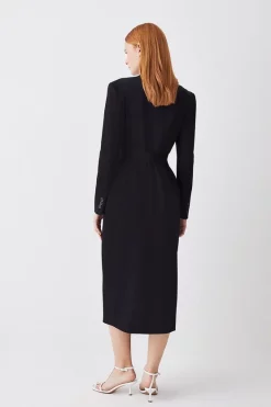 Best deal 🔔 Karen Millen Drape Belted Long Sleeve Soft Tailored Midi 👗 Dress 🧥 Coat 🎁 -Occasionwear Popular Store bkk09631 black xl 2