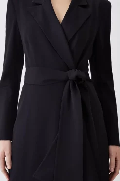 Best deal 🔔 Karen Millen Drape Belted Long Sleeve Soft Tailored Midi 👗 Dress 🧥 Coat 🎁 -Occasionwear Popular Store bkk09631 black xl 4