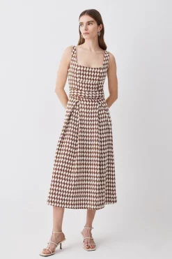Brand new ⭐ Karen Millen Check Tweed Full 👗 Skirt Midi 👗 Dress - brown ✔️