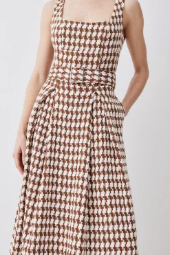 Brand new ⭐ Karen Millen Check Tweed Full 👗 Skirt Midi 👗 Dress - brown ✔️ -Occasionwear Popular Store bkk09663 brown xl 4