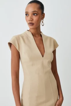 Buy 👍 Karen Millen Tall Structured Crepe Seam Detail Pencil Midi 👗 Dress - camel 🛒 -Occasionwear Popular Store bkk09674 camel xl 1