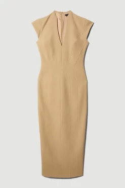 Buy 👍 Karen Millen Tall Structured Crepe Seam Detail Pencil Midi 👗 Dress - camel 🛒 -Occasionwear Popular Store bkk09674 camel xl 3