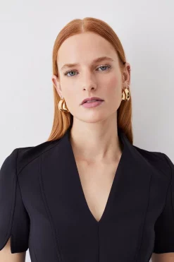 Hot Sale 😍 Karen Millen Italian Compact Scuba Jersey Seamed A Line Mini 👗 Dress 🎉 -Occasionwear Popular Store bkk09678 black xl 4