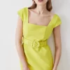 Best Pirce 🥰 Karen Millen Clean Tailored Belted Split Detail Pencil Midi 👗 Dress - lime ⌛ -Occasionwear Popular Store bkk09704 lime xl