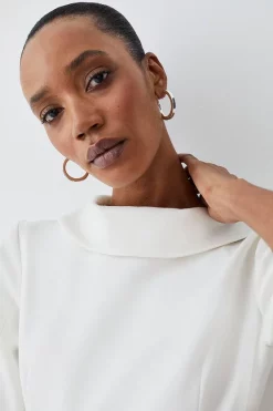 Coupon 🌟 Karen Millen Structured Crepe Roll Neck Dip Hem Midi 👗 Dress 👍 -Occasionwear Popular Store bkk09708 ivory xl 4