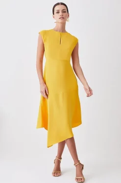 Promo 😉 Karen Millen Petite Soft Tailored Key Hole Cap Sleeve High Low 👗 Dress - marigold ✨