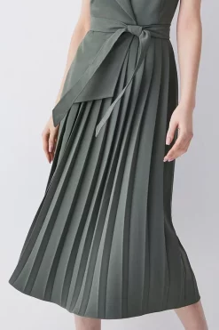 Hot Sale 😉 Karen Millen Tall Military Pleat Sleeveless Midi 👗 Dress - khaki 💯 -Occasionwear Popular Store bkk09786 khaki xl 1
