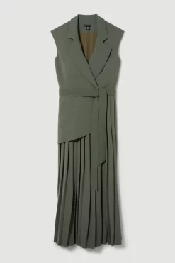Hot Sale 😉 Karen Millen Tall Military Pleat Sleeveless Midi 👗 Dress - khaki 💯 -Occasionwear Popular Store bkk09786 khaki xl 3