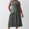 Cheapest 🎁 Karen Millen Plus Size Military Pleat Sleeveless Midi 👗 Dress - khaki ✔️ -Occasionwear Popular Store bkk09787 khaki xl
