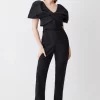 New ❤️ Karen Millen Italian Wool Blend Satin Couture Draped Jumpsuit 😀 -Occasionwear Popular Store bkk09834 black xl