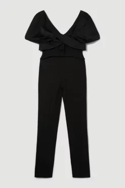 New ❤️ Karen Millen Italian Wool Blend Satin Couture Draped Jumpsuit 😀 -Occasionwear Popular Store bkk09834 black xl 3
