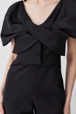 New ❤️ Karen Millen Italian Wool Blend Satin Couture Draped Jumpsuit 😀 -Occasionwear Popular Store bkk09834 black xl 4