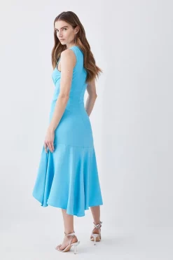Outlet ⭐ Karen Millen One Shoulder Soft Tailored High Low Midi 👗 Dress 👏 -Occasionwear Popular Store bkk09859 aqua xl 2