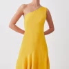 Cheap 😀 Karen Millen Petite One Shoulder Soft Tailored High Low 👗 Dress 🔔 -Occasionwear Popular Store bkk09861 marigold xl