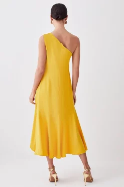 Cheap 😀 Karen Millen Petite One Shoulder Soft Tailored High Low 👗 Dress 🔔 -Occasionwear Popular Store bkk09861 marigold xl 2