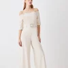 Budget 🥰 Karen Millen Structured Crepe Off Shoulder Wide Leg Jumpsuit 👍 -Occasionwear Popular Store bkk09901 cream xl