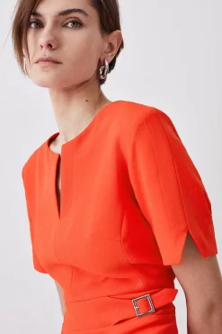 Promo 😉 Karen Millen Tall Tailored Military Pleat Short Sleeve Mini 👗 Dress ❤️ -Occasionwear Popular Store bkk09911 coral xl 1