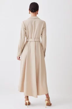 Best Pirce 😉 Karen Millen Petite Soft Tailored Belted Crepe High Low 👚 Shirt Midi 👗 Dress - stone 🤩 -Occasionwear Popular Store bkk09927 stone xl 2