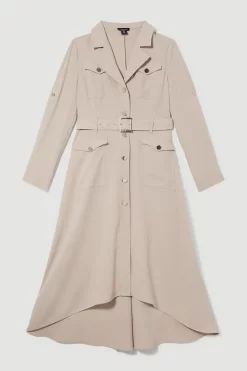 Best Pirce 😉 Karen Millen Petite Soft Tailored Belted Crepe High Low 👚 Shirt Midi 👗 Dress - stone 🤩 -Occasionwear Popular Store bkk09927 stone xl 3