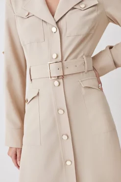 Best Pirce 😉 Karen Millen Petite Soft Tailored Belted Crepe High Low 👚 Shirt Midi 👗 Dress - stone 🤩 -Occasionwear Popular Store bkk09927 stone xl 4