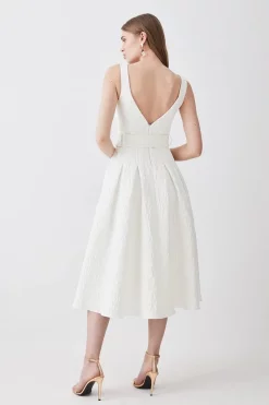 Top 10 ❤️ Karen Millen Jacquard Belted Midi 👗 Dress - ivory 👏 -Occasionwear Popular Store bkk09929 ivory xl 2