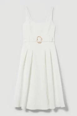Top 10 ❤️ Karen Millen Jacquard Belted Midi 👗 Dress - ivory 👏 -Occasionwear Popular Store bkk09929 ivory xl 3