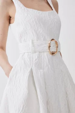 Top 10 ❤️ Karen Millen Jacquard Belted Midi 👗 Dress - ivory 👏 -Occasionwear Popular Store bkk09929 ivory xl 4