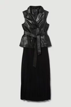 Best deal 🛒 Karen Millen Leather Sleeveless Wrap Pleat 👗 Skirt Midi 👗 Dress - black 👏 -Occasionwear Popular Store bkk10137 black xl 3