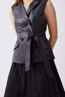 Best deal 🛒 Karen Millen Leather Sleeveless Wrap Pleat 👗 Skirt Midi 👗 Dress - black 👏 -Occasionwear Popular Store bkk10137 black xl 4