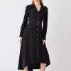 Best reviews of ⌛ Karen Millen Soft Tailored Belted Crepe High Low 👚 Shirtdress 🎁 -Occasionwear Popular Store bkk10303 black xl