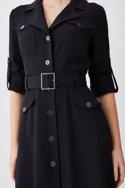 Best reviews of ⌛ Karen Millen Soft Tailored Belted Crepe High Low 👚 Shirtdress 🎁 -Occasionwear Popular Store bkk10303 black xl 4