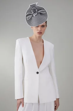 Best reviews of 👏 Karen Millen Compact Stretch Tailored Collarless Blazer 🎉 -Occasionwear Popular Store womens aqua compact stretch tailored collarless blazer