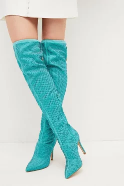 Wholesale ❤️ Karen Millen Suede Over The Knee Embellished Boot 🤩 -Occasionwear Popular Store womens aqua suede over the knee embellished boot 1 1