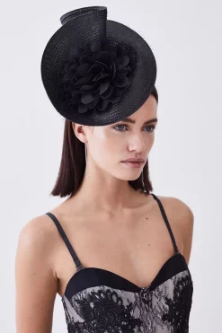 Best Sale 👍 Karen Millen Asymmetric Flower & Feather Fascinator 😉 -Occasionwear Popular Store womens black asymmetric flower feather fascinator 1