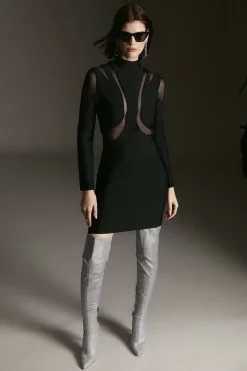 New 🤩 Karen Millen Bandage Cut Out Mesh Knitted Mini 👗 Dress - black ❤️ -Occasionwear Popular Store womens black bandage cut out mesh knitted mini dress 2