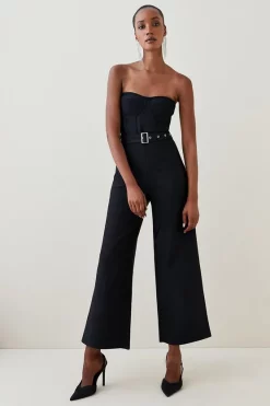 Best Sale ⭐ Karen Millen Bustier Bandage Knit Wide Leg Jumpsuit ❤️ -Occasionwear Popular Store womens black bustier bandage knit wide leg jumpsuit 1