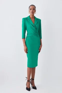 New ✨ Karen Millen Compact Crepe Wrap Waist Pencil Midi 👗 Dress ⌛ -Occasionwear Popular Store womens black compact crepe wrap waist pencil midi dress 1