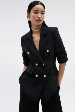 Discount ✨ Karen Millen Compact Essential Tailored Double Breasted Blazer 😀 -Occasionwear Popular Store womens black compact essential tailored double breasted blazer 1