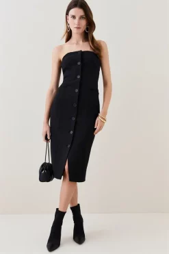 Wholesale ❤️ Karen Millen Compact Stretch Button Pencil Midi 👗 Dress ⭐ -Occasionwear Popular Store womens black compact stretch button pencil midi dress 1