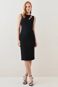 Cheapest 😀 Karen Millen Compact Stretch Chain Detail Pencil Midi 👗 Dress 👍 -Occasionwear Popular Store womens black compact stretch chain detail pencil midi dress 1