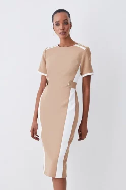 Flash Sale 👍 Karen Millen Compact Stretch Contrast Panel Midi Pencil 👗 Dress ❤️ -Occasionwear Popular Store womens black compact stretch contrast panel midi pencil dress