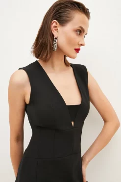 Wholesale 🥰 Karen Millen Compact Stretch Satin Panel Mini 👗 Dress ✨ -Occasionwear Popular Store womens black compact stretch satin panel mini dress